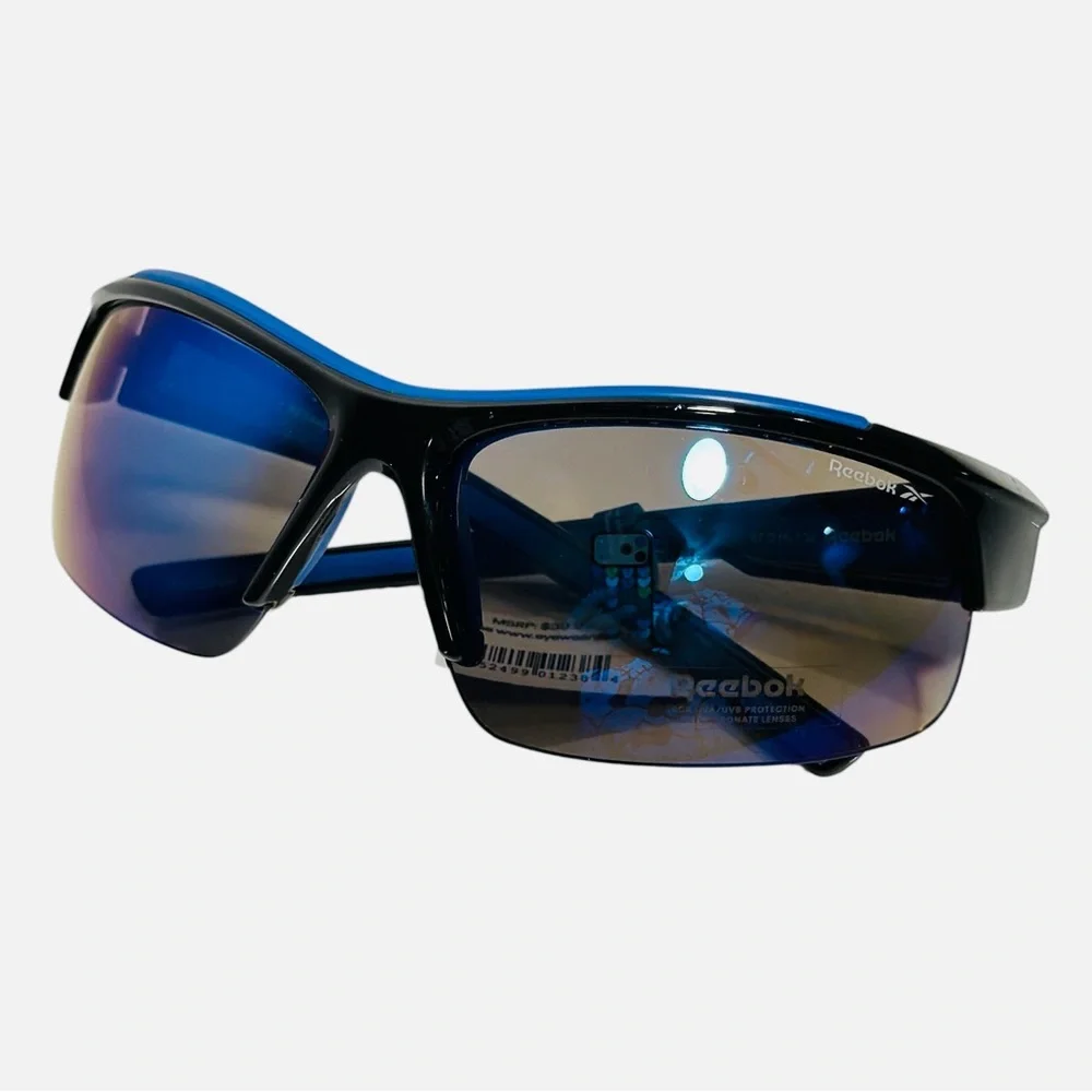 Reebok Black Wrap Sunglasses Blue Accents & Tinted Lenses RES446-1 Mens